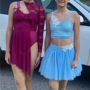 Adult small burgundy and blue ballet costumes